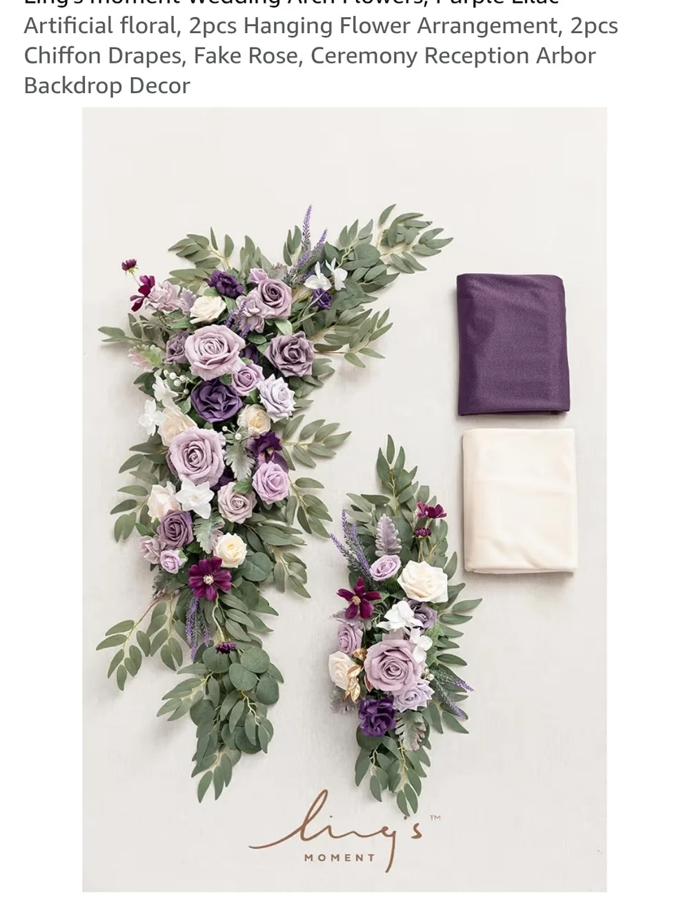 Elegant Purple and Ivory Chiffon Arch Drapes with Floral Accents